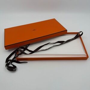 Hermes Empty Gift Box Orange 7x14x1 Authentic Logo Tissue Ribbon Luxury